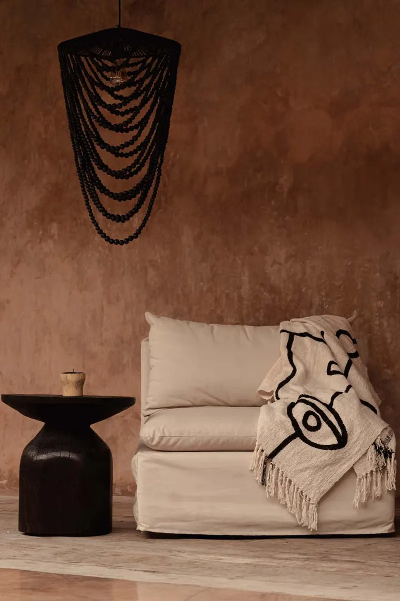 The Evil Eye Bed Throw Baumwollplaid von Bazar Bizar, Größe 128 × 240 cm, Natur / Schwarz, Ansicht 2