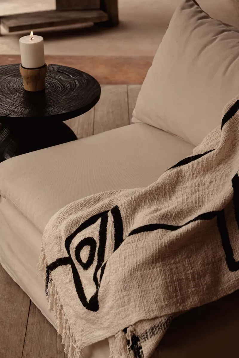 The Evil Eye Bed Throw Baumwollplaid von Bazar Bizar, Größe 128 × 240 cm, Natur / Schwarz, Ansicht 3