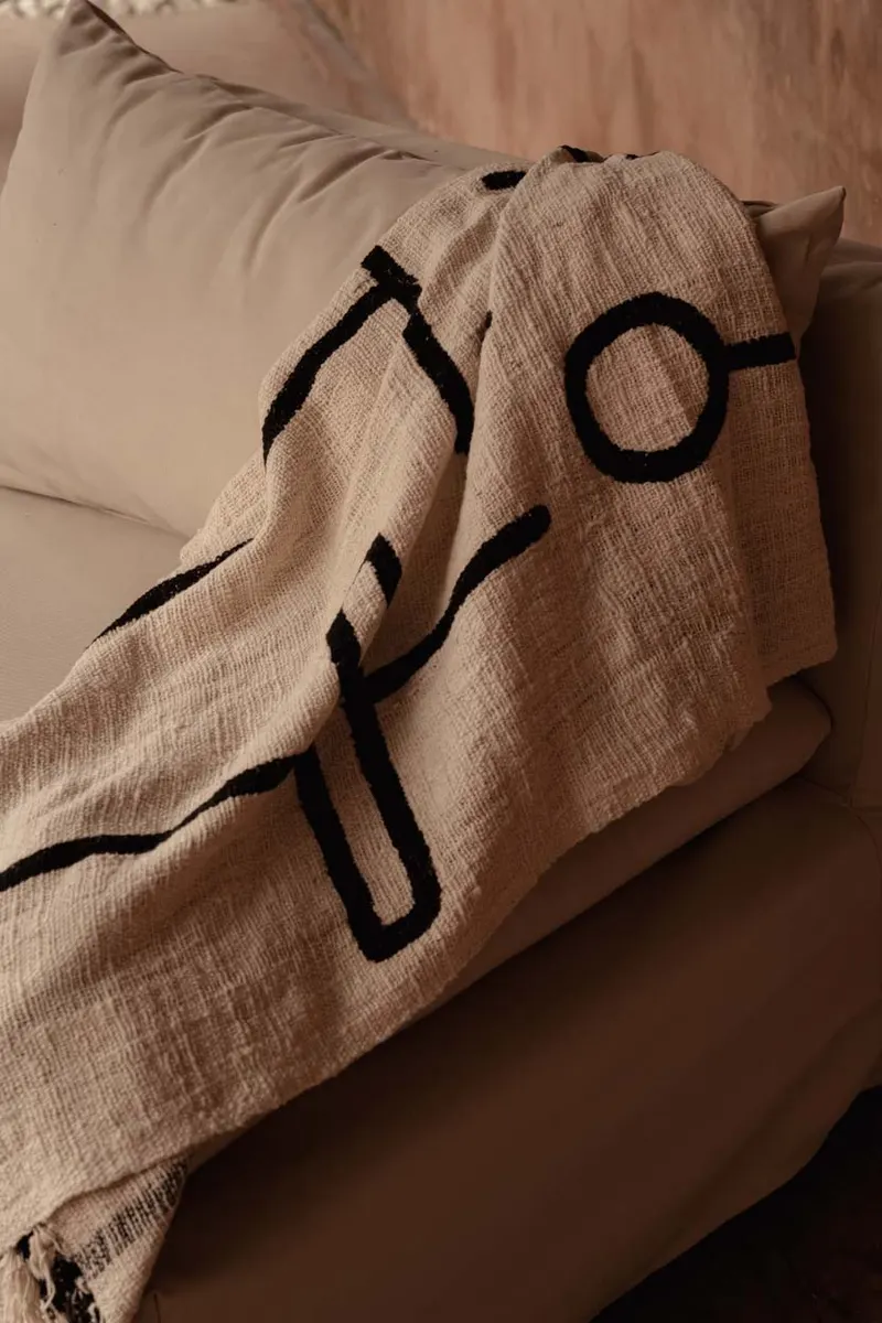The Evil Eye Bed Throw Baumwollplaid von Bazar Bizar, Größe 128 × 240 cm, Natur / Schwarz, Ansicht 4