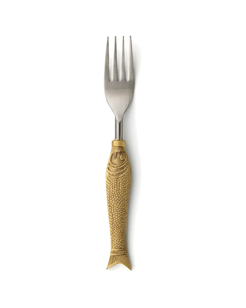 The Fish Shaped Fork Messinggabel in Gold von Bazar Bizar, Größe L, Ansicht 1