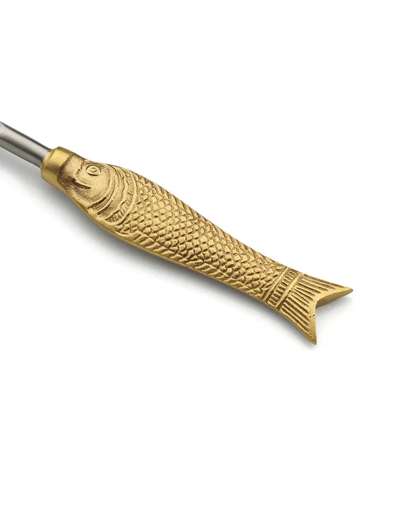 The Fish Shaped Fork Messinggabel in Gold von Bazar Bizar, Größe L, Ansicht 2