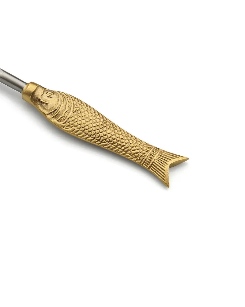 The Fish Shaped Fork Messinggabel in Gold von Bazar Bizar, Größe S, Ansicht 2