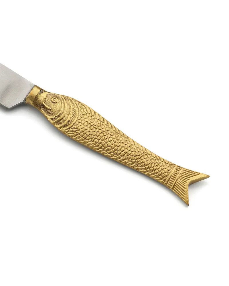 The Fish Shaped Knife, Besteckmesser aus Messing von Bazar Bizar, Größe L, Gold, Ansicht 2