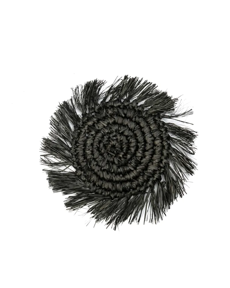 The Fringe Raffia Coaster Untersetzer aus Naturfasern, Schwarz