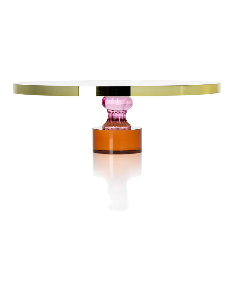 The Gemstone Cake Platter Kuchenplatte aus Recyclingglas, Bernstein / Rosa / Gold