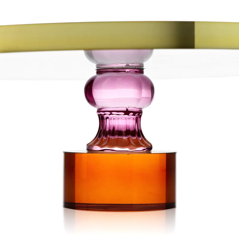 The Gemstone Cake Platter Kuchenplatte aus Recyclingglas von Bazar Bizar, Größe 32 × 32 × 10 cm, Bernstein / Rosa / Gold, Ansicht 3
