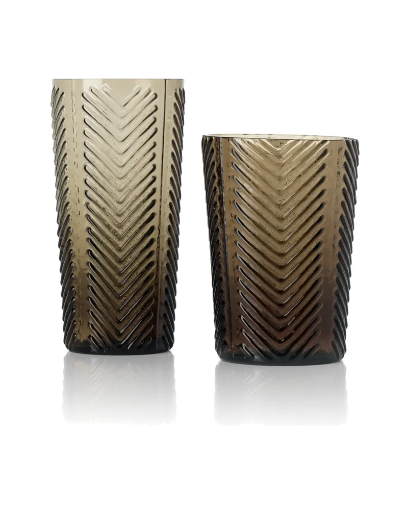 The Herringbone Tumbler Trinkglas aus Glas von Bazar Bizar, Größe 6 × 6 × 10 cm, Rauchgrau, Ansicht 2