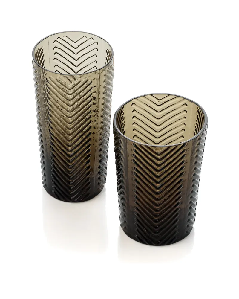 The Herringbone Tumbler Trinkglas aus Glas von Bazar Bizar, Größe 6 × 6 × 10 cm, Rauchgrau, Ansicht 4