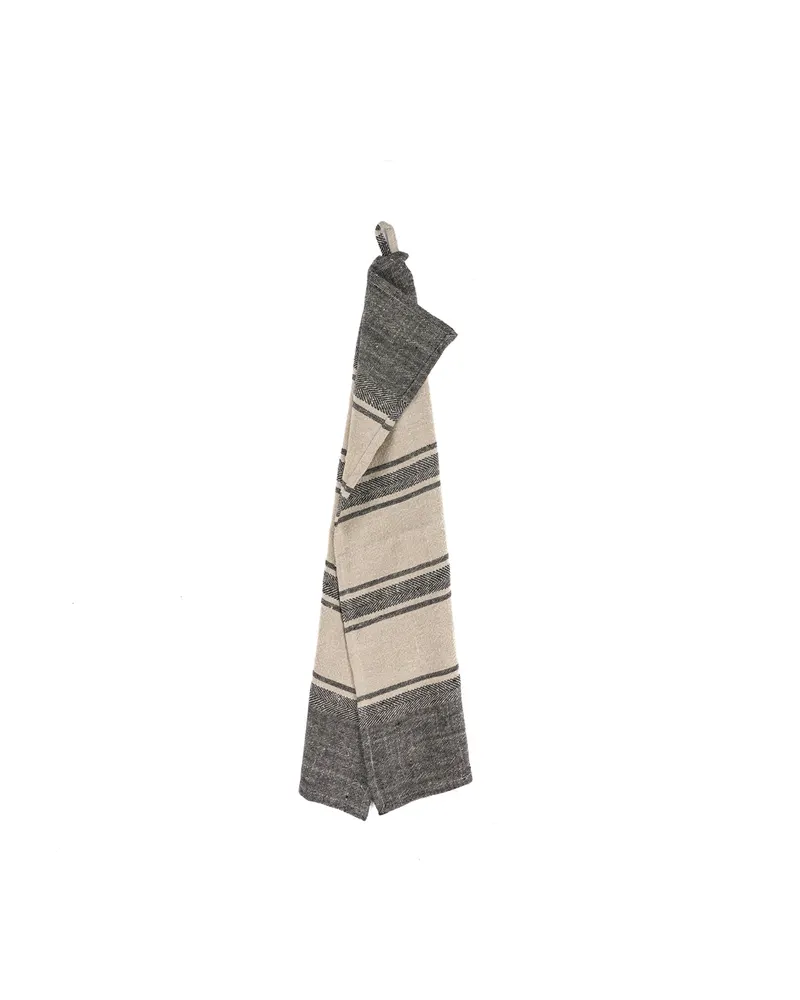The Linen Smudge Kitchen Towel Küchentuch aus Leinen, Natur / Schwarz