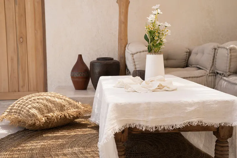 The Linen Tablecloth Leinentischdecke von Bazar Bizar, Größe 150 × 200 cm, Weiß, Ansicht 3