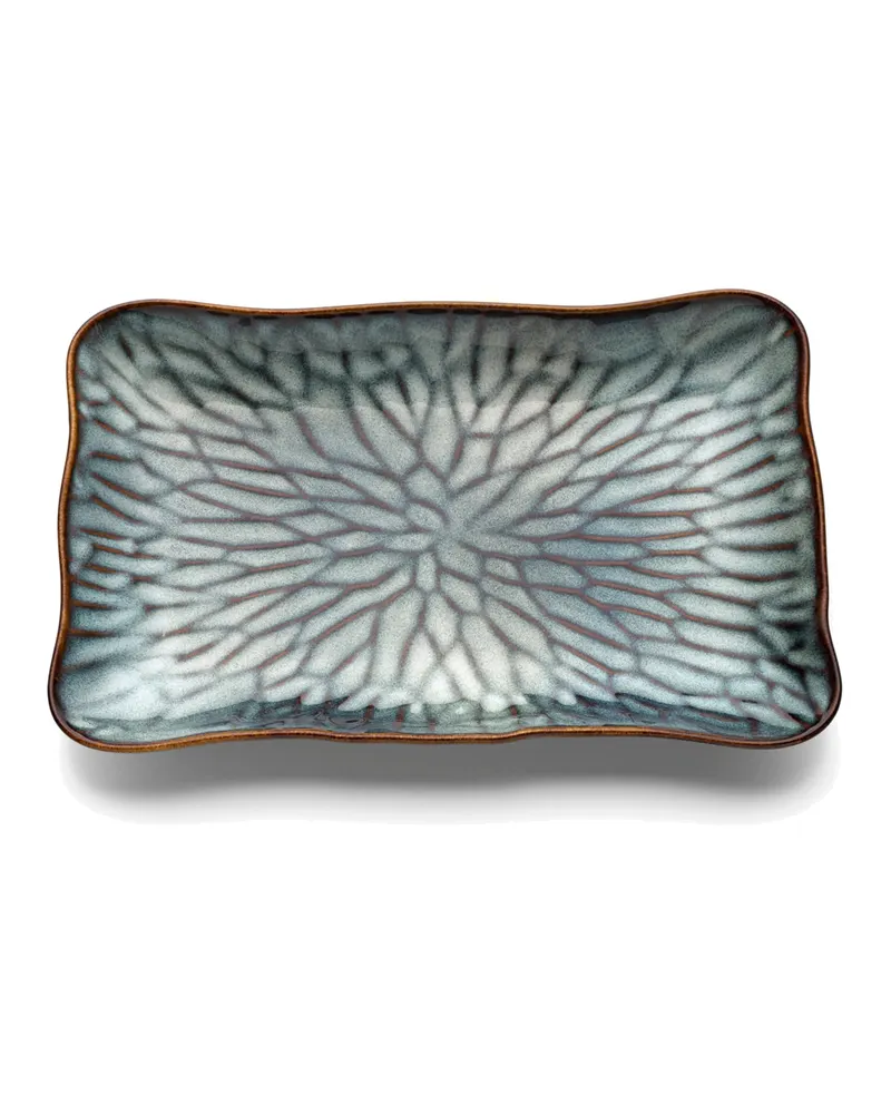 The Lotus Ice Rectangular Plate, Keramikteller von Bazar Bizar, Größe L, Grau / Braun, Ansicht 2