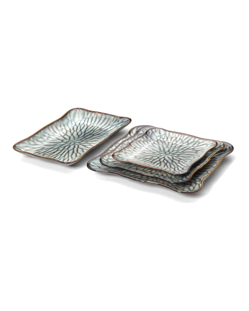 The Lotus Ice Rectangular Plate, Keramikteller von Bazar Bizar, Größe L, Grau / Braun, Ansicht 4