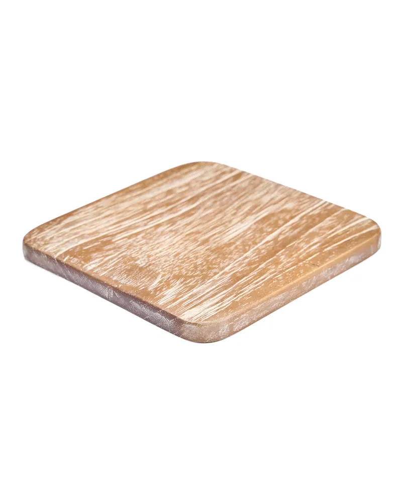 The Material Coaster Untersetzer aus Teakholz von Bazar Bizar, Größe 10 × 10 × 0,8 cm, gewaschenes Weiß, Ansicht 2