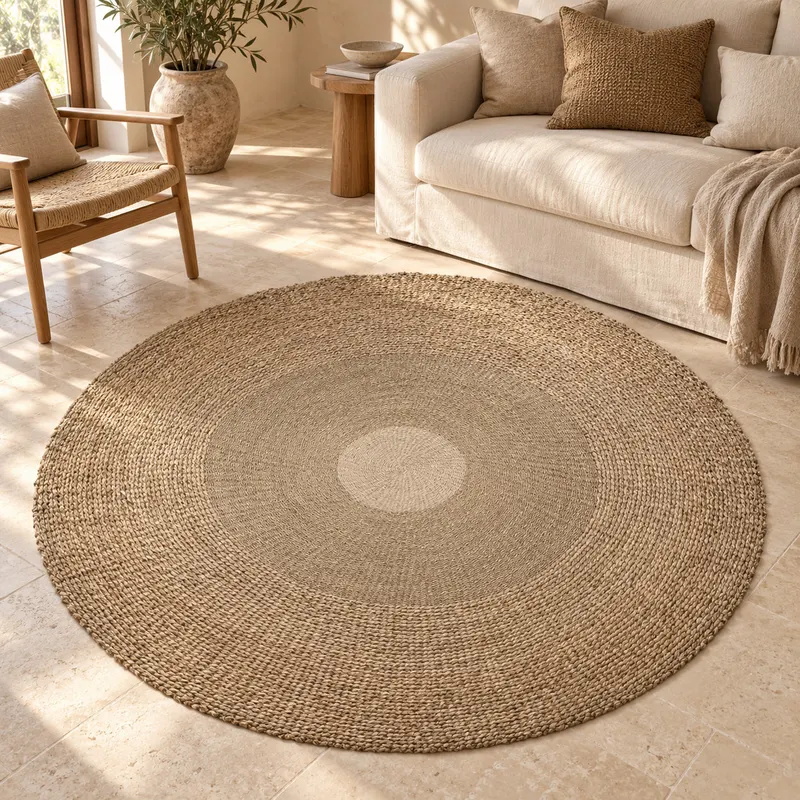 The Mekong River Carpet runder Seegras-Teppich in Natur von Bazar Bizar, Größe Ø 200 cm, Ansicht 2