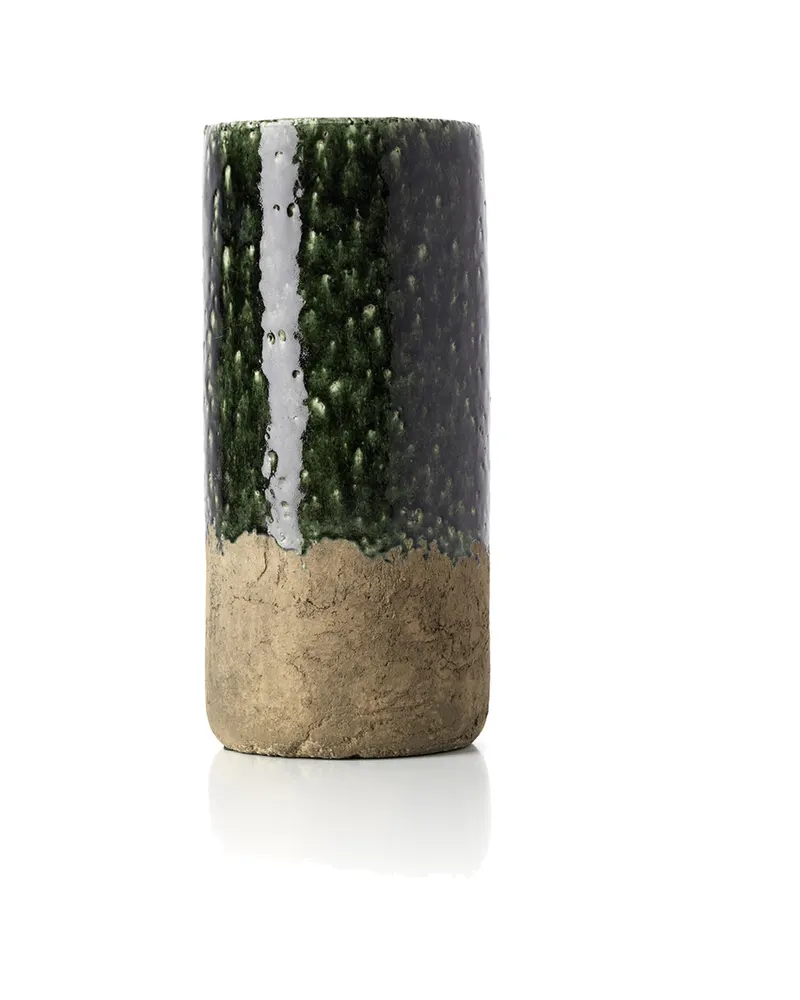 The Moss Cylinder Vase, Steinzeugvase von Bazar Bizar, Größe L, Betongrün, Ansicht 1