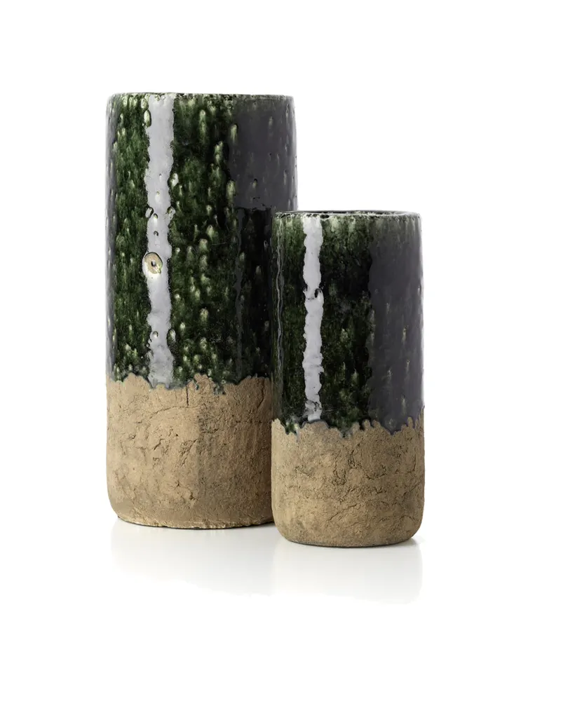 The Moss Cylinder Vase, Steinzeugvase von Bazar Bizar, Größe L, Betongrün, Ansicht 3