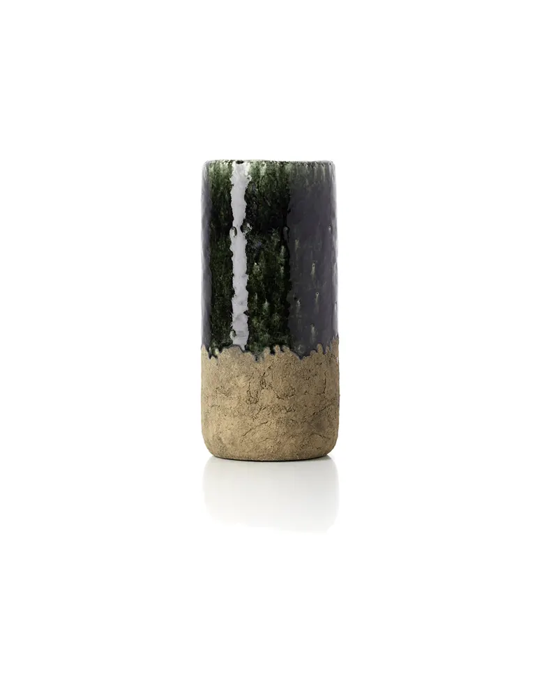 The Moss Cylinder Vase Steinzeugvase, Betongrün