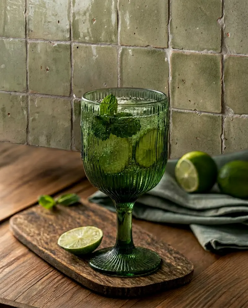 The Moss Ripple Wine Glass Trinkglas aus Recyclingglas von Bazar Bizar, Größe 8 × 8 × 16 cm, Grün, Ansicht 2