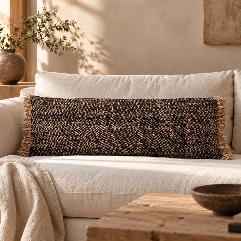 The Oh My Gee Cushion Cover Kissenbezug aus Baumwolle von Bazar Bizar, Größe 35 × 100 cm, Schwarz / Kupfer, Ansicht 2
