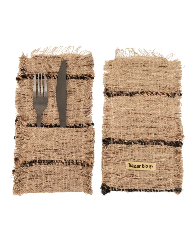 The Oh My Gee Cutlery Holder Besteckhalter aus Baumwolle von Bazar Bizar, Größe 13 × 25 × 1 cm, Beige / Schwarz, Ansicht 1