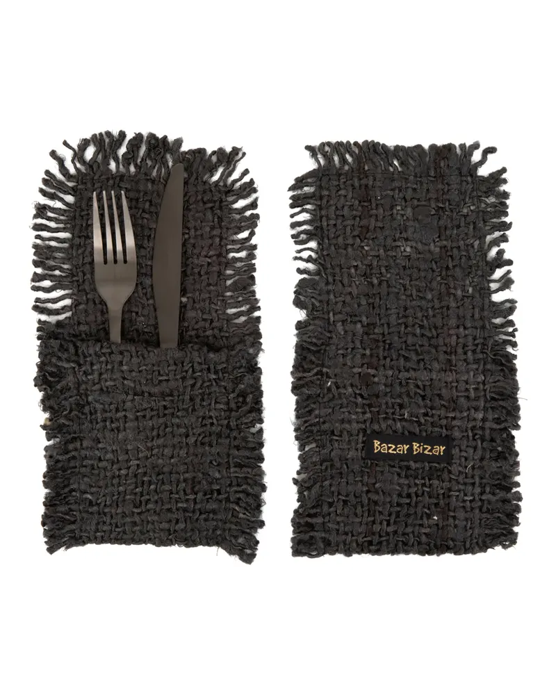 The Oh My Gee Cutlery Holder Besteckhalter aus Baumwolle von Bazar Bizar, Größe 13 × 25 × 1 cm, Marineschwarz, Ansicht 1