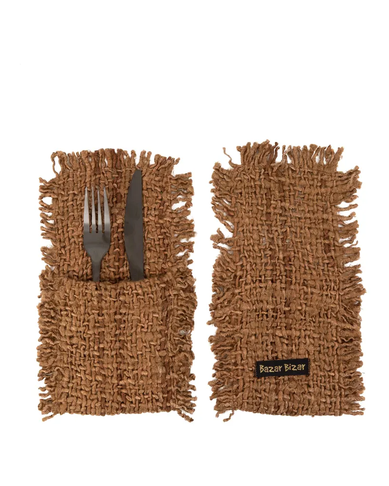 The Oh My Gee Cutlery Holder Besteckhalter aus Baumwolle von Bazar Bizar, Größe 13 × 25 × 1 cm, Braun, Ansicht 1