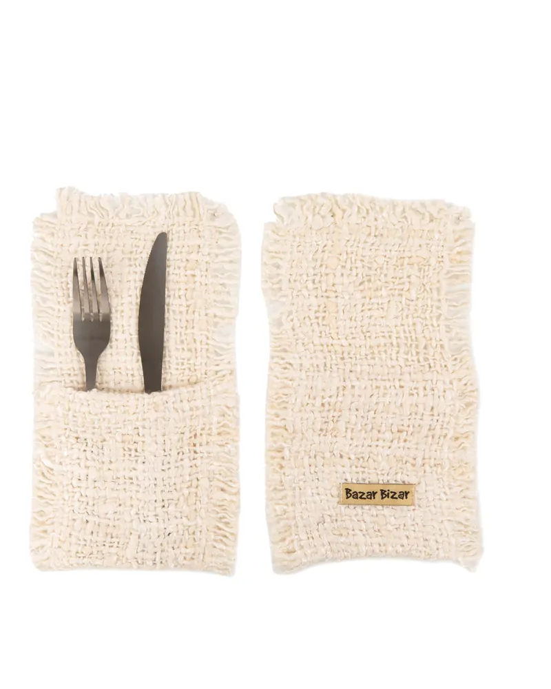 The Oh My Gee Cutlery Holder Besteckhalter aus Baumwolle von Bazar Bizar, Größe 13 × 25 × 1 cm, Creme, Ansicht 1