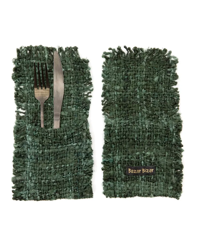 The Oh My Gee Cutlery Holder Besteckhalter aus Baumwolle von Bazar Bizar, Größe 13 × 25 × 1 cm, Waldgrün, Ansicht 1