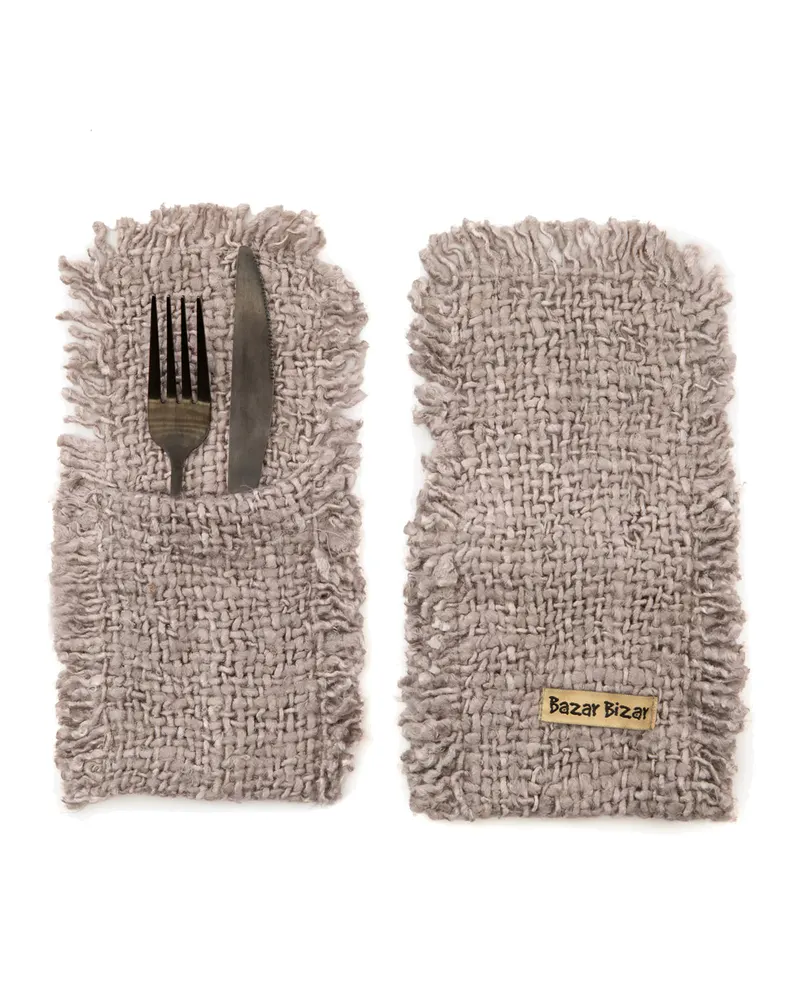 The Oh My Gee Cutlery Holder Besteckhalter aus Baumwolle von Bazar Bizar, Größe 13 × 25 × 1 cm, Perlgrau, Ansicht 1