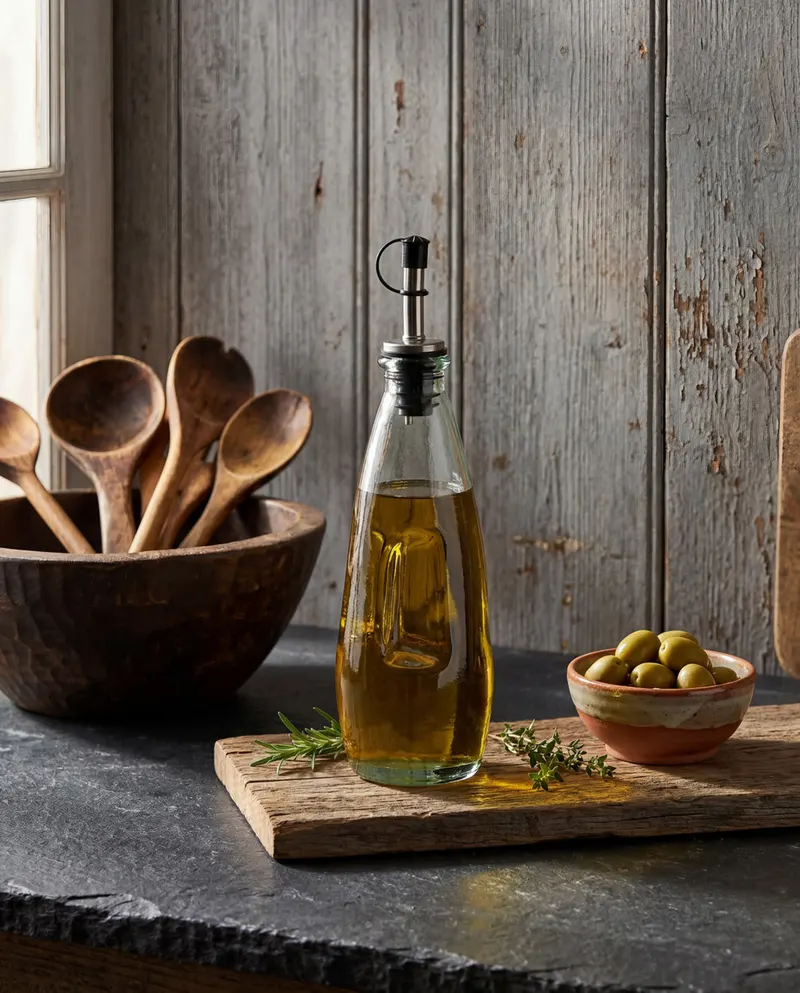 The Olive Oil Bottle N°03 Vorratsflasche aus Recyclingglas von Bazar Bizar, Größe 6 × 6 × 23 cm, Blau, Ansicht 2