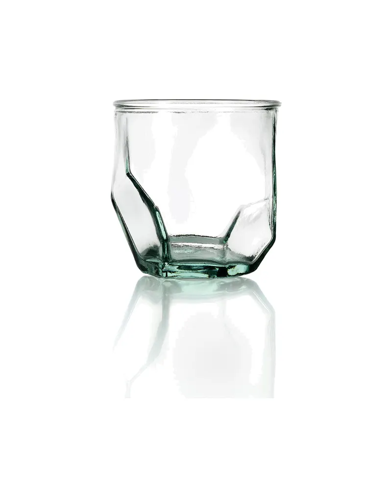 The Origami Glass Trinkglas aus blauem Recyclingglas