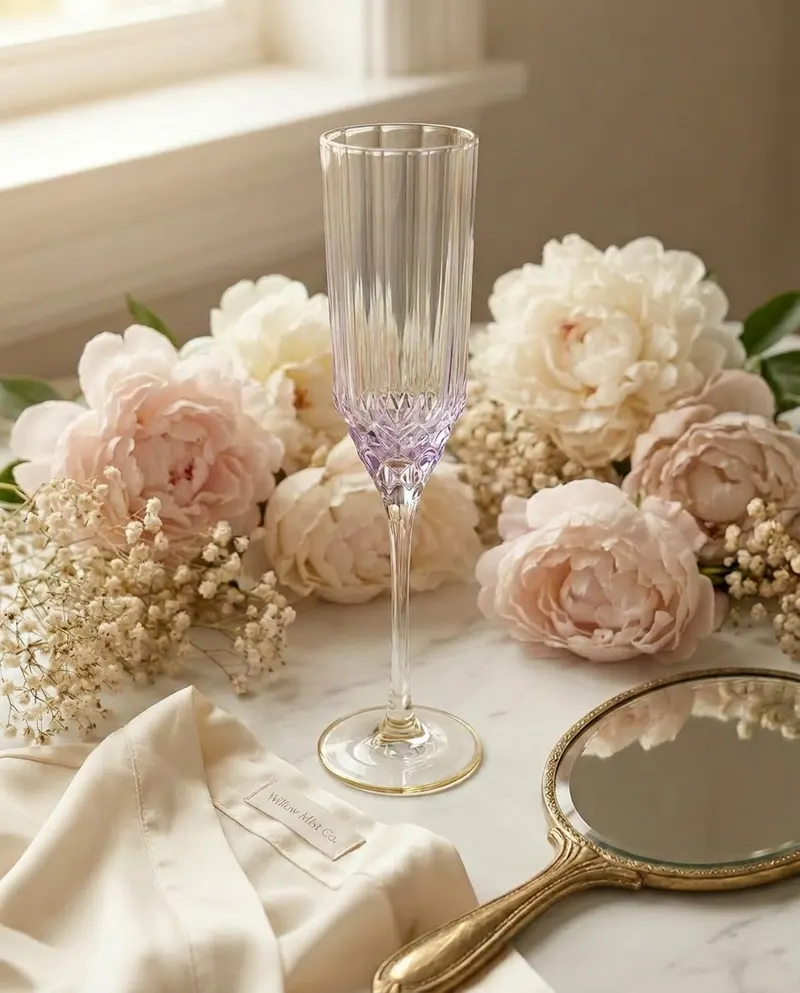 The Pink Blush Champagne Flute Trinkglas aus Recyclingglas von Bazar Bizar, Größe 7 × 7 × 26 cm, Natur / Rosa, Ansicht 2
