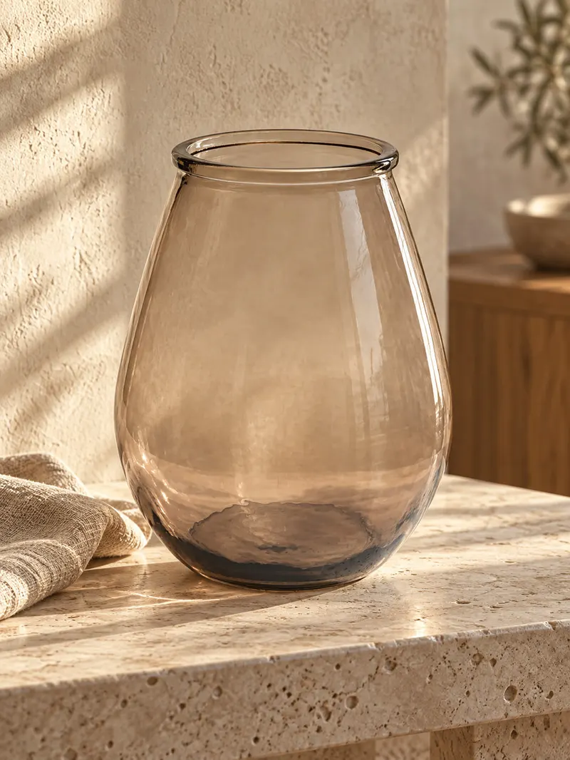 The Qiezi Vase, Vase aus Recyclingglas von Bazar Bizar, Größe M, Beige, Ansicht 2