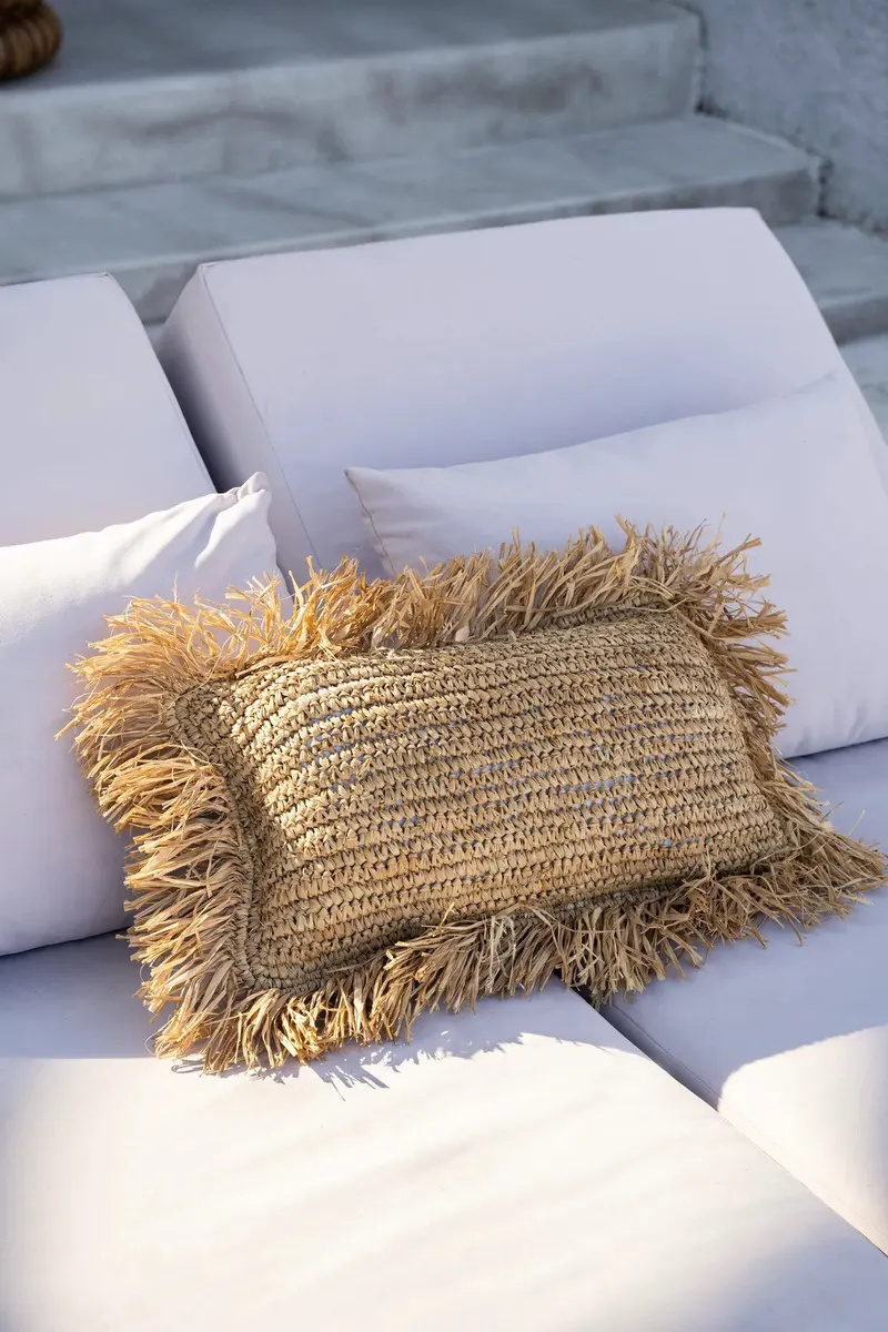 The Raffia Cushion Cover Rectangular Kissenbezug aus Raffia von Bazar Bizar, Größe 30 × 50 cm, Natur, Ansicht 5
