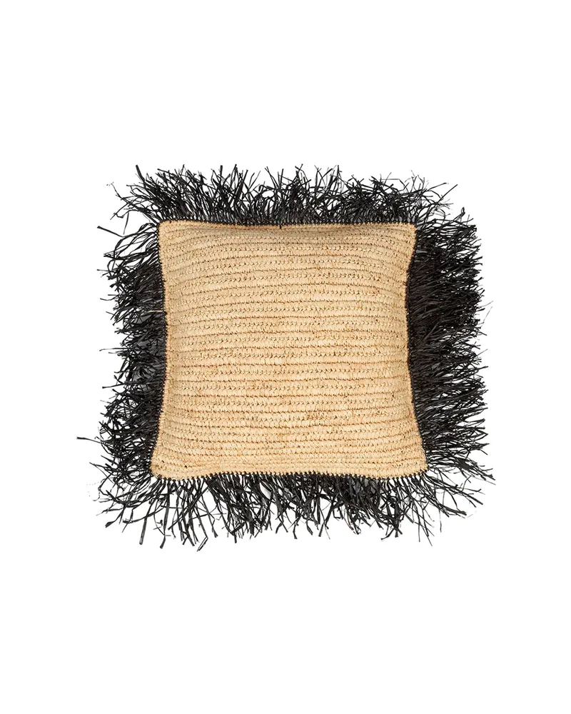 The Raffia Cushion Cover Square Kissenbezug aus Raffia, Natur / Schwarz