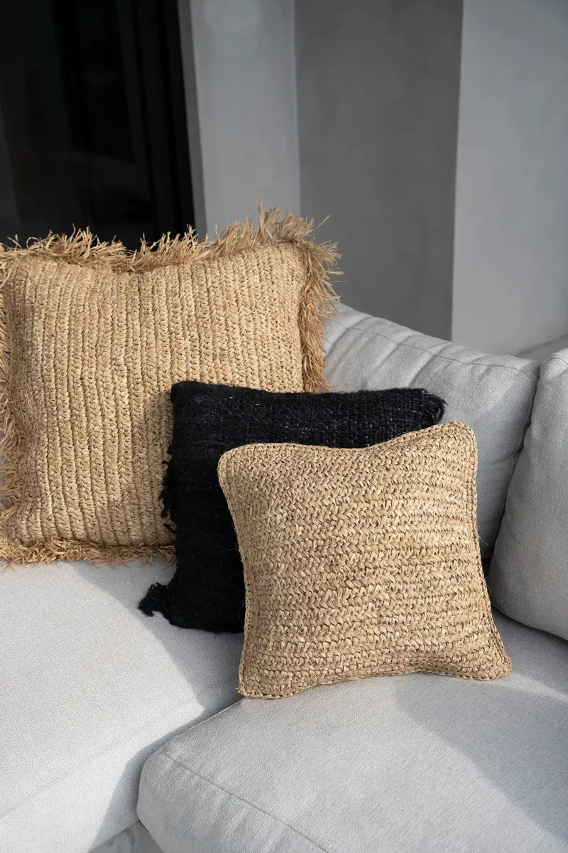 The Raffia Flores Cushion Cover Square Kissenbezug aus Raffia von Bazar Bizar, Größe 40 × 40 cm, Natur, Ansicht 3