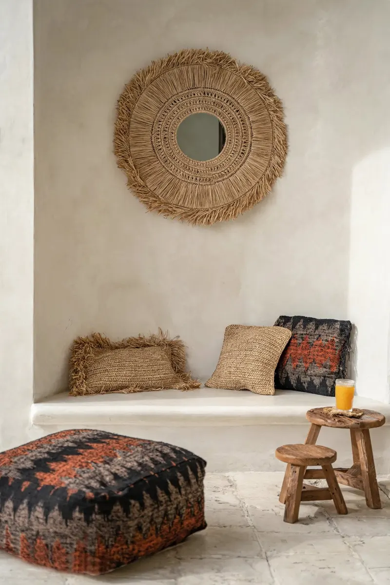 The Raffia Flores Cushion Cover Square Kissenbezug aus Raffia von Bazar Bizar, Größe 40 × 40 cm, Natur, Ansicht 6