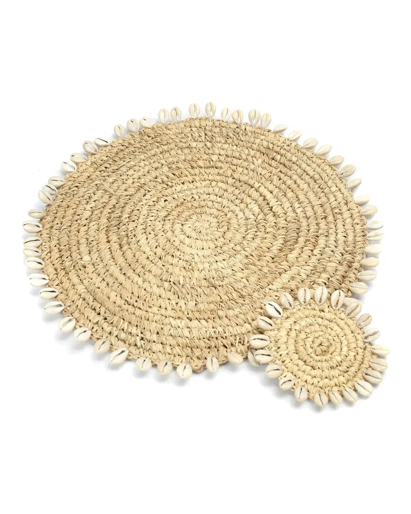The Raffia Shell Placemat, Platzset aus Raffia und Muscheln von Bazar Bizar, Größe 38 × 38 × 1 cm, Natur, Ansicht 4
