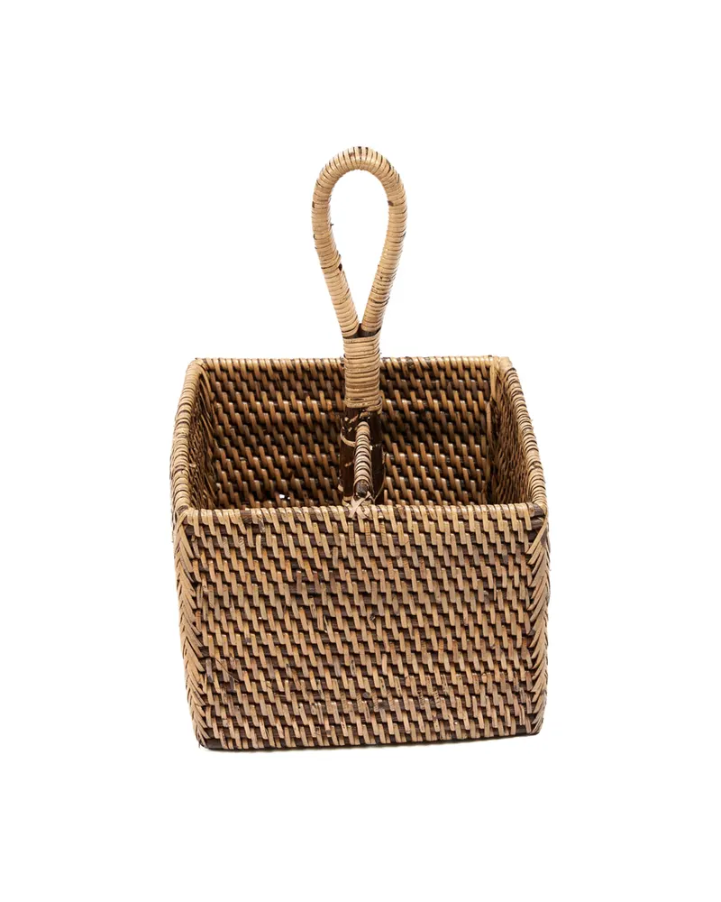 The Rattan Cutlery Caddy N°2, Besteckhalter aus Rattan von Bazar Bizar, Größe 18 × 18 × 29 cm, Natur / Braun, Ansicht 3