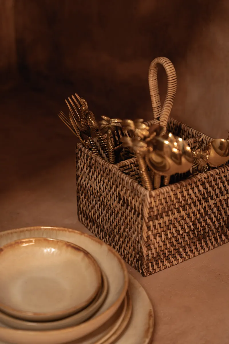 The Rattan Cutlery Caddy N°4 Besteckhalter aus Rattan von Bazar Bizar, Größe 18 × 18 × 28 cm, Natur / Braun, Ansicht 2