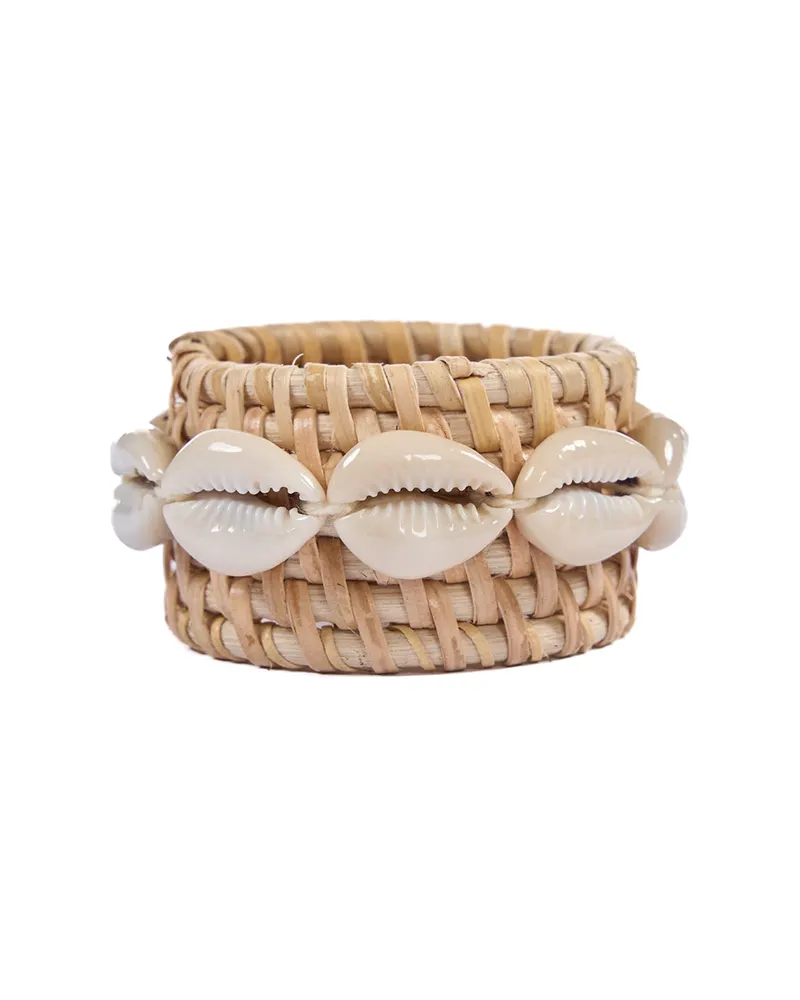 The Rattan Shell Napkin Ring Serviettenring von Bazar Bizar, Größe 7 × 7 × 2 cm, Natur / Weiß, Ansicht 1