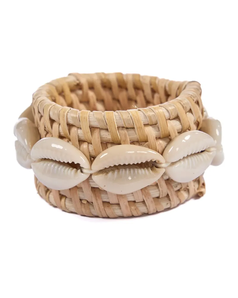 The Rattan Shell Napkin Ring Serviettenring von Bazar Bizar, Größe 7 × 7 × 2 cm, Natur / Weiß, Ansicht 2
