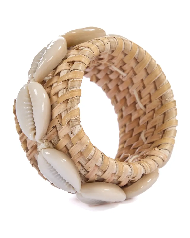 The Rattan Shell Napkin Ring Serviettenring von Bazar Bizar, Größe 7 × 7 × 2 cm, Natur / Weiß, Ansicht 3