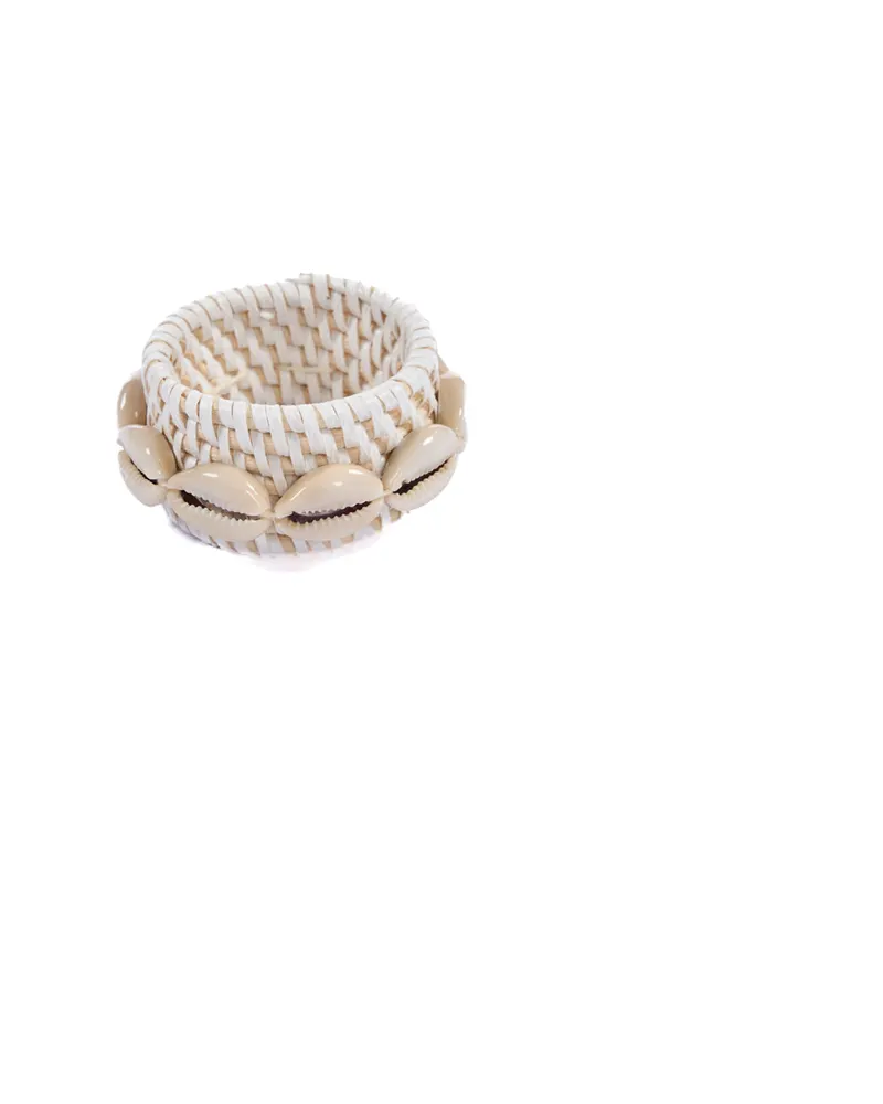 The Rattan Shell Napkin Ring Serviettenring von Bazar Bizar, Größe 7 × 7 × 2 cm, Weiß, Ansicht 2