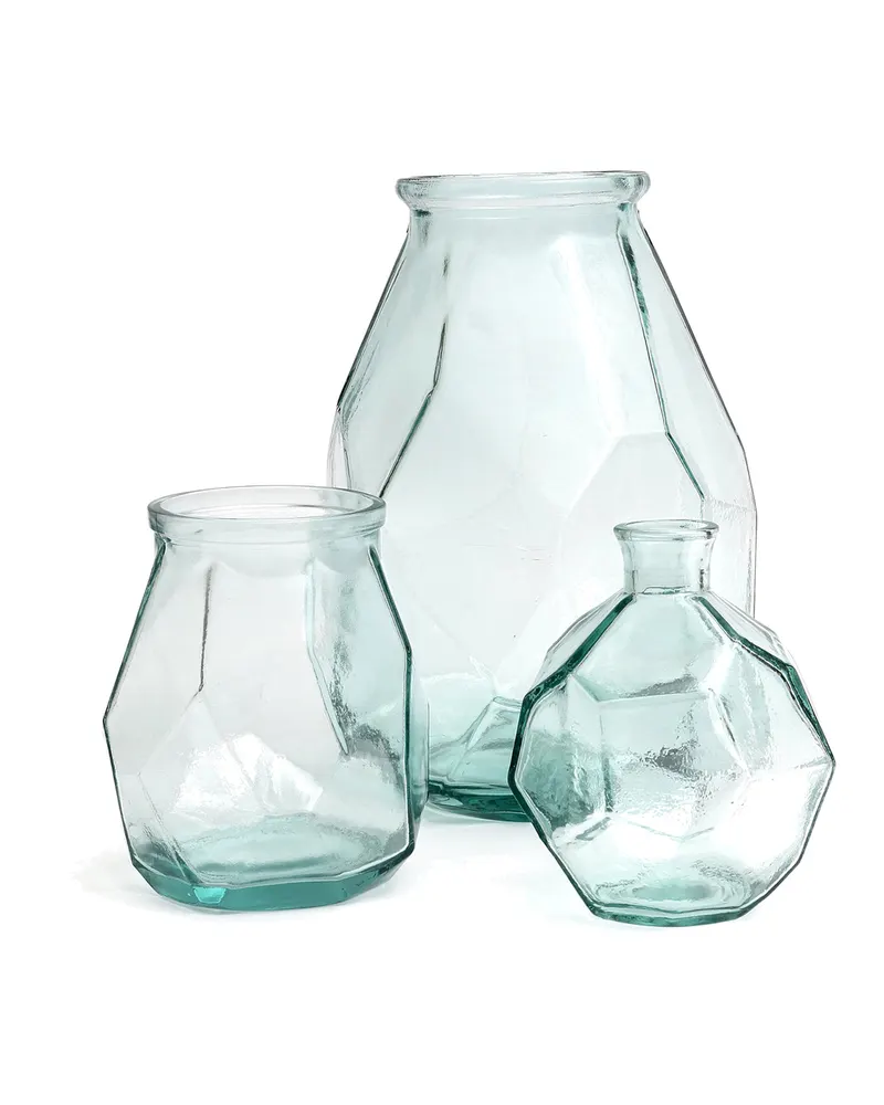 The Round Origami Vase, Vase aus Recyclingglas von Bazar Bizar, Größe 16 × 16 × 18 cm, Blau, Ansicht 2