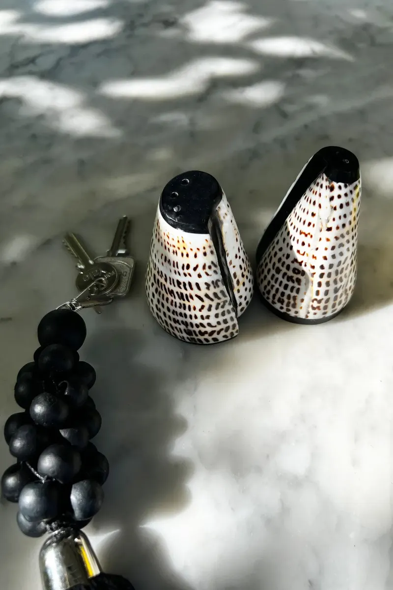 Salz- und Pfefferstreuer Salt & Peppa Shell, 2er-Set von Bazar Bizar, Größe 6 × 6 × 10 cm, Schwarz / Natur, Ansicht 3