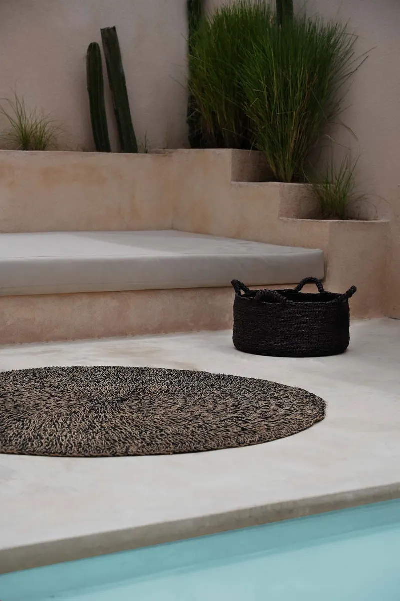 Runder Teppich Seagrass Carpet, 100 oder 150 cm von Bazar Bizar, Größe Ø 150 cm, Natur / Schwarz, Ansicht 4