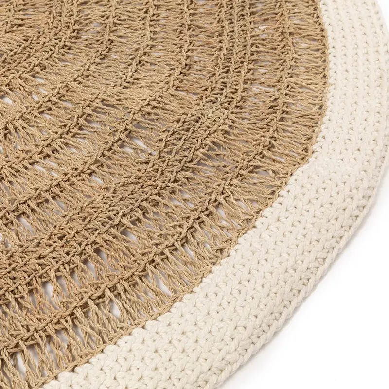 The Seagrass & Cotton Round Carpet runder Teppich von Bazar Bizar, Größe Ø 100 cm, Natur / Weiß, Ansicht 5