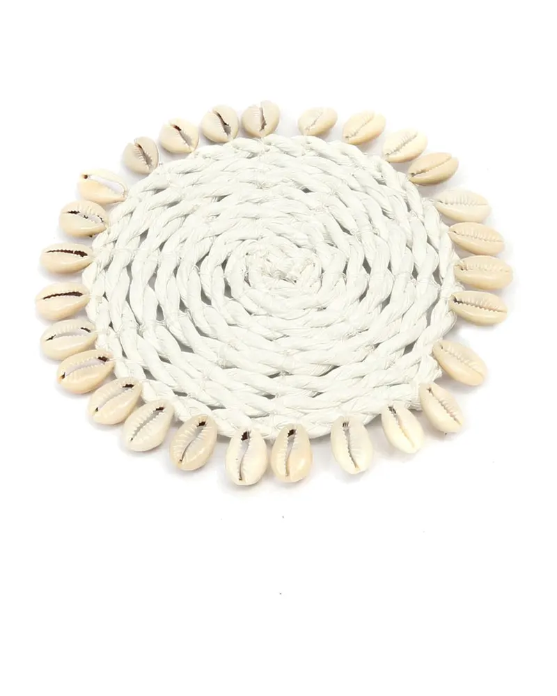 The Seagrass Shell Coaster Untersetzer aus Seegras von Bazar Bizar, Größe 12 × 12 × 1 cm, Weiß, Ansicht 1