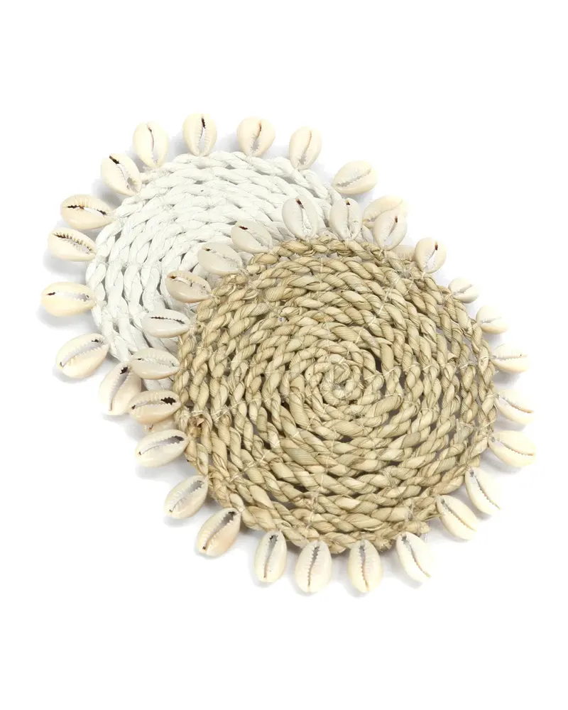 The Seagrass Shell Coaster Untersetzer aus Seegras von Bazar Bizar, Größe 12 × 12 × 1 cm, Weiß, Ansicht 5
